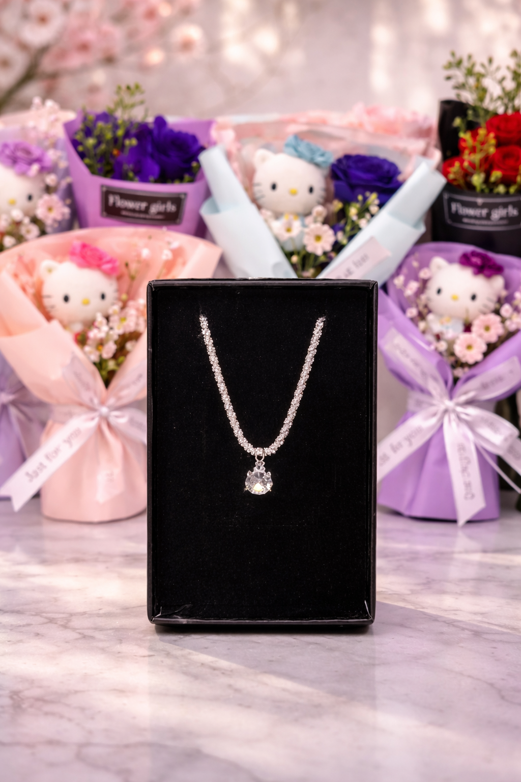 Crystal 925 Silberkette + Gratis Rosenstrauß
