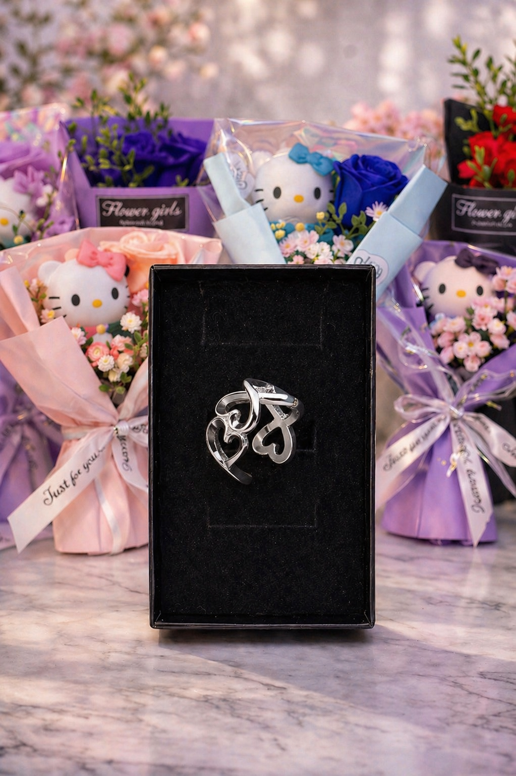 Love 925 Silber Ring + Gratis Rosenstrauß (für den kleinen Finger)