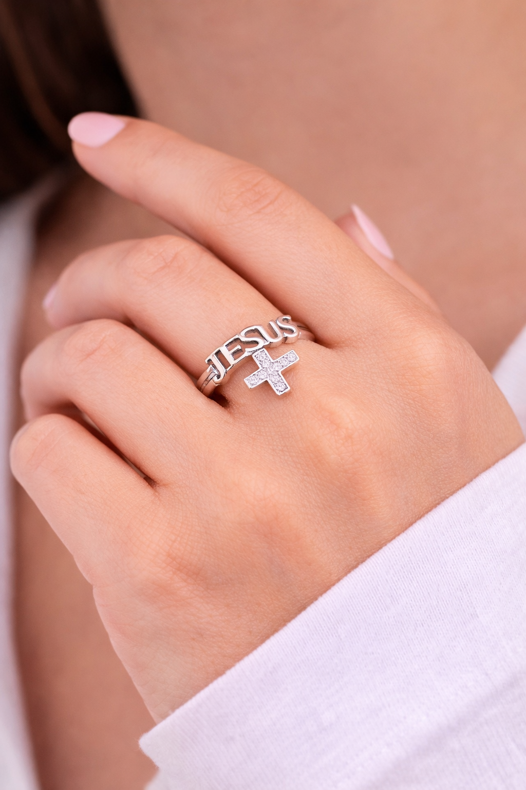 Divina 925 Kreuz Ring „Jesus“ + Gratis Rosenstrauß