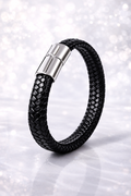 Stylish black leather bracelet